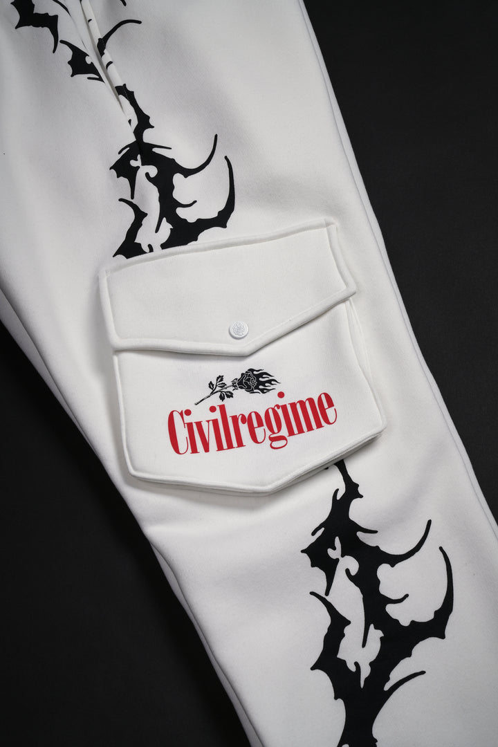 C Sigilism Wide Leg Cargo Fleece Pants in White