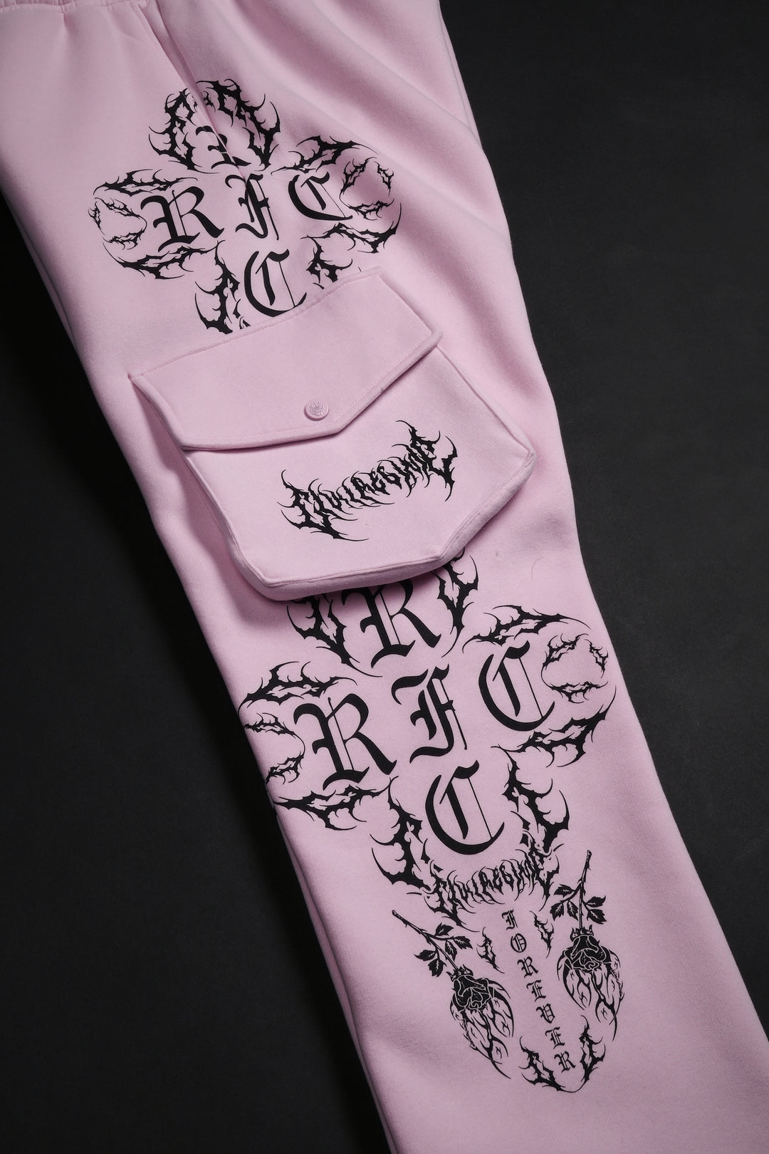 Roses Forever Wide Leg Cargo Fleece Pants in Baby Pink