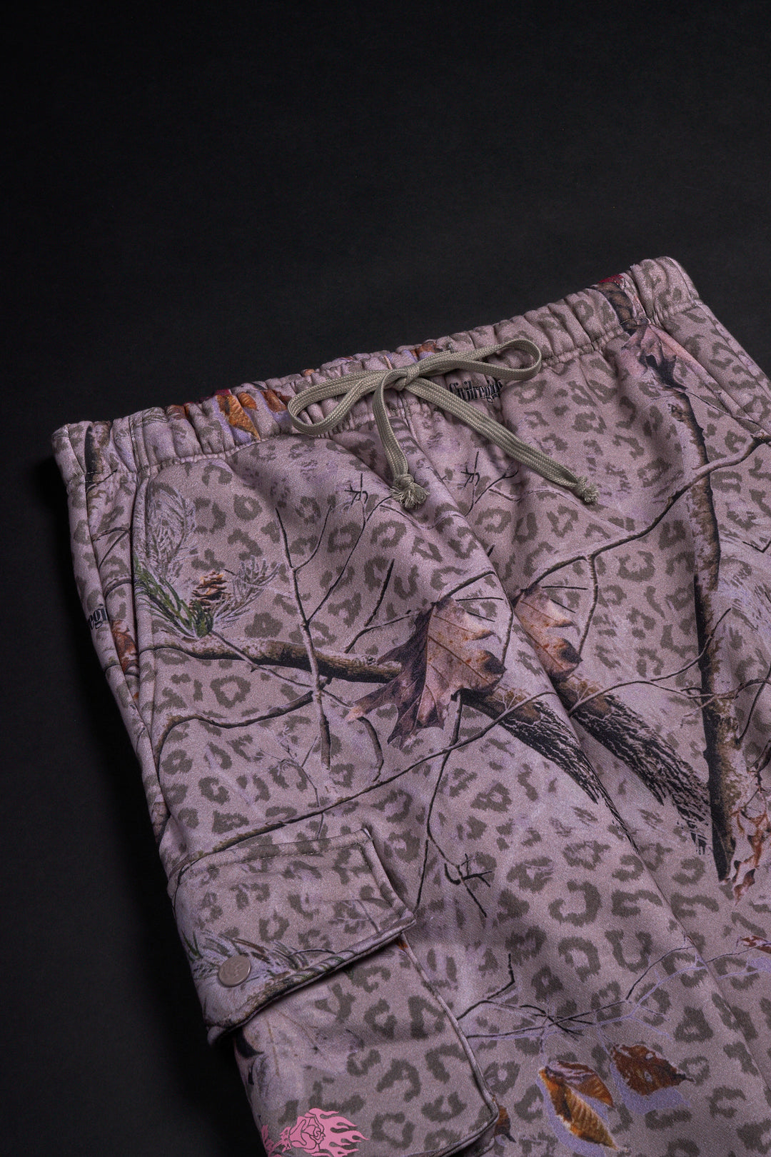 Concrete Forest Wide Leg Cargo Fleece Pants in Real Leopard Camo