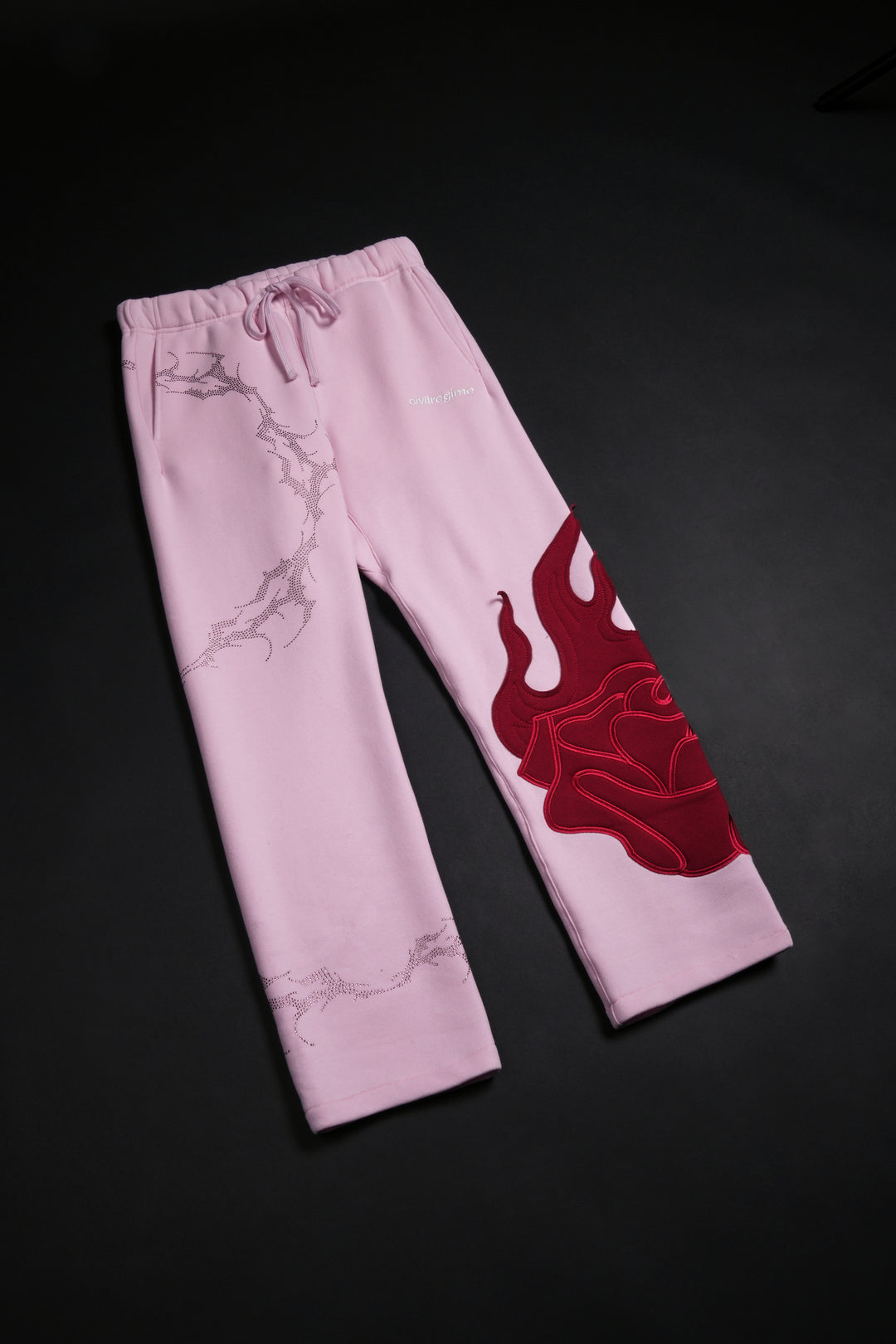 Bad Bih Rhinestone Wide Leg Fleece Pants in Baby Pink