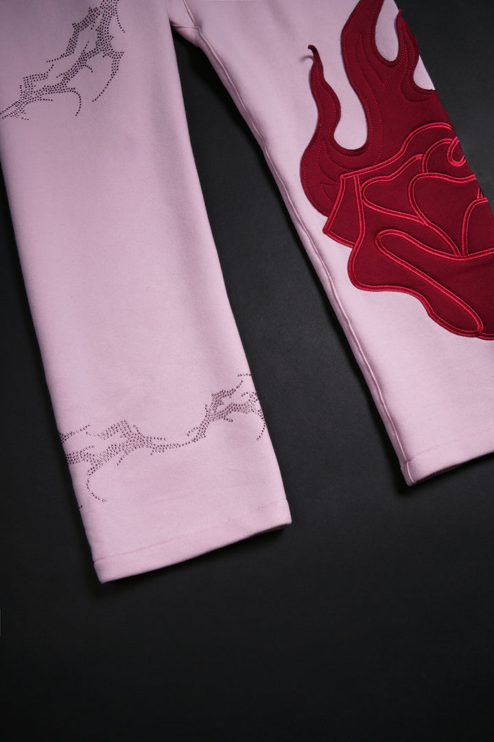 Bad Bih Rhinestone Wide Leg Fleece Pants in Baby Pink