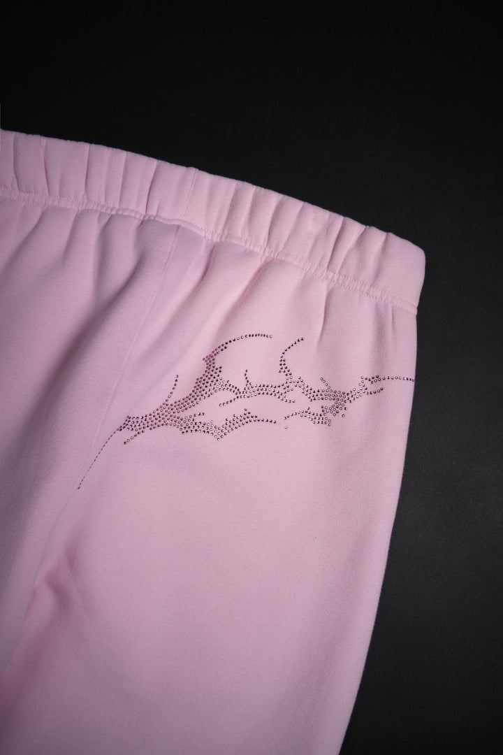 Bad Bih Rhinestone Wide Leg Fleece Pants in Baby Pink