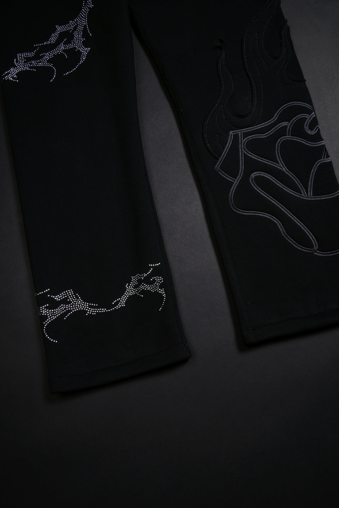 Bad Bih Rhinestone Wide Leg Fleece Pants in Black