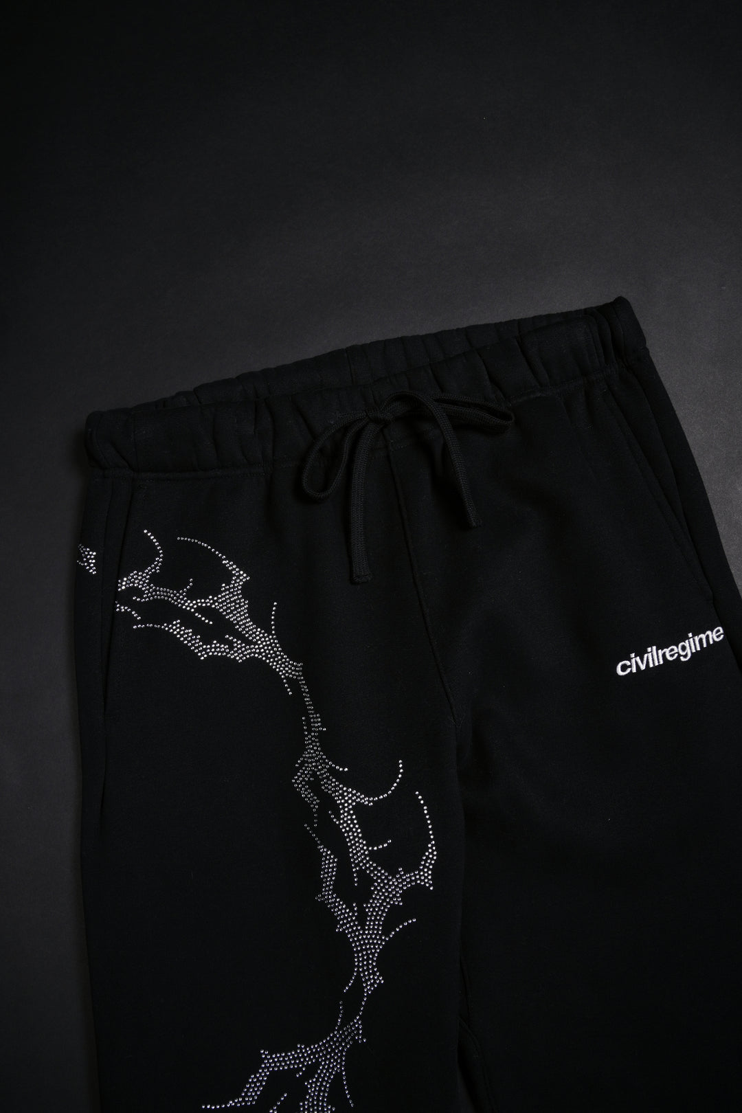 Bad Bih Rhinestone Wide Leg Fleece Pants in Black