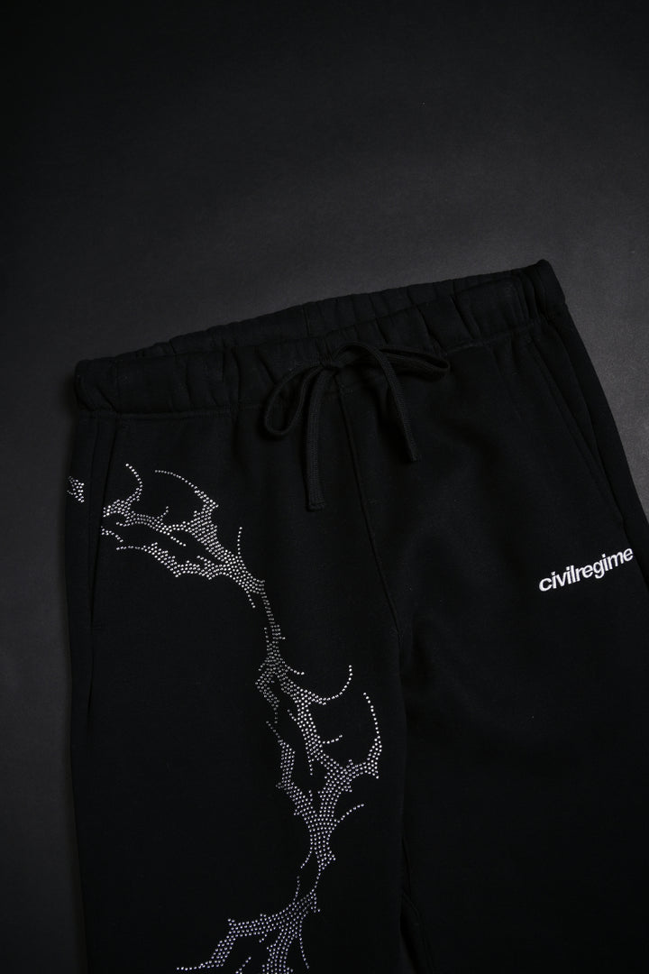 Bad Bih Rhinestone Wide Leg Fleece Pants in Black