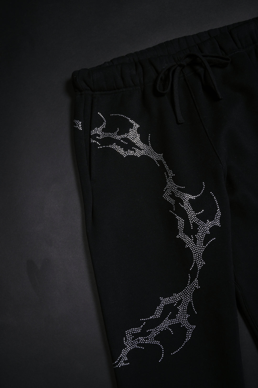 Bad Bih Rhinestone Wide Leg Fleece Pants in Black