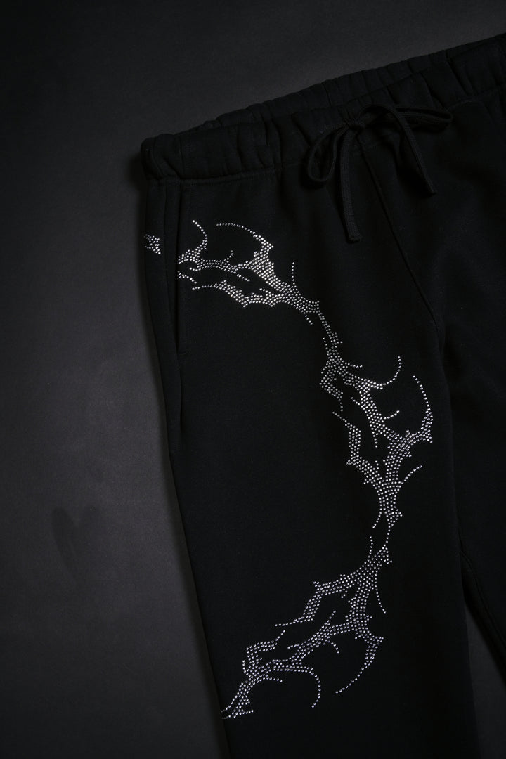 Bad Bih Rhinestone Wide Leg Fleece Pants in Black