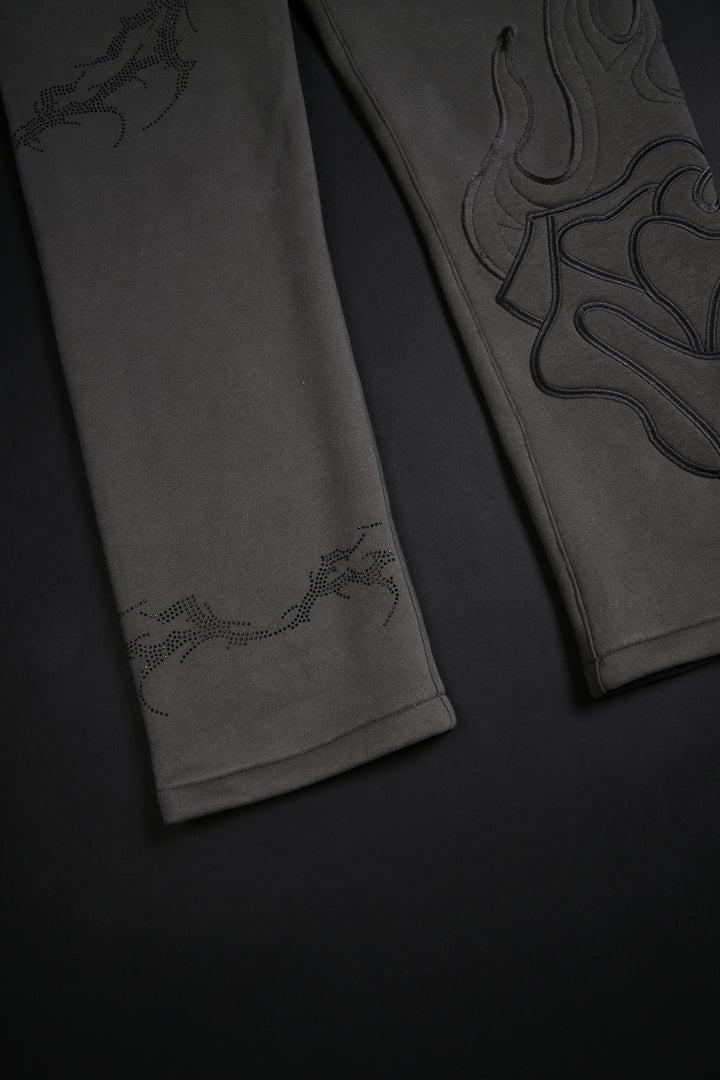 Bad Bih Rhinestone  Wide Leg Fleece Pants in Vintage Ashes