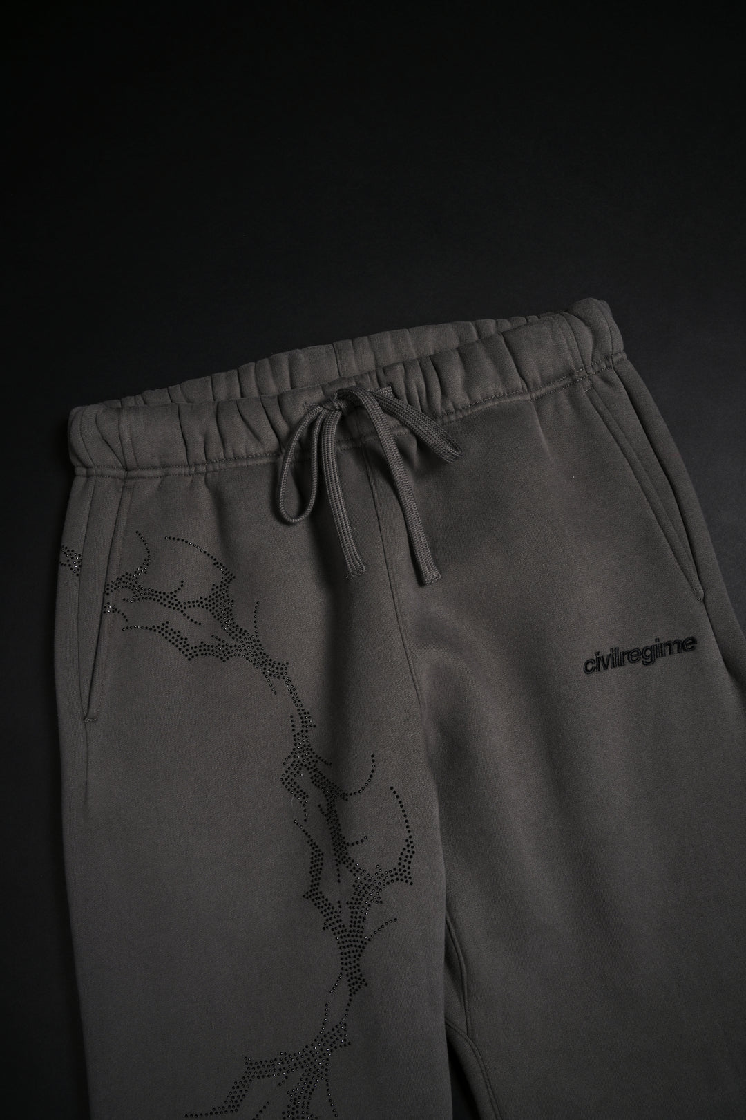 Bad Bih Rhinestone  Wide Leg Fleece Pants in Vintage Ashes