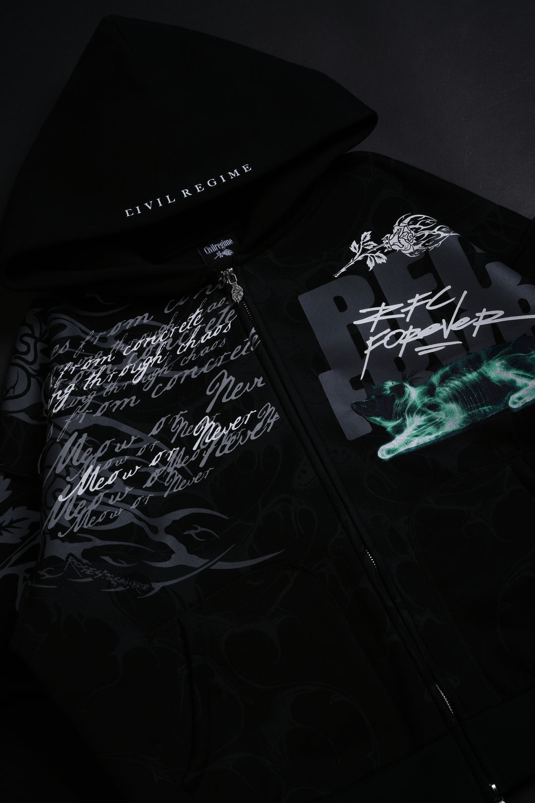 Cat Scan Civil Zip Up Hoodie in Black