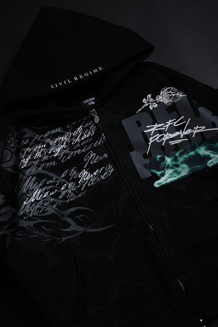 Cat Scan Civil Zip Up Hoodie in Black