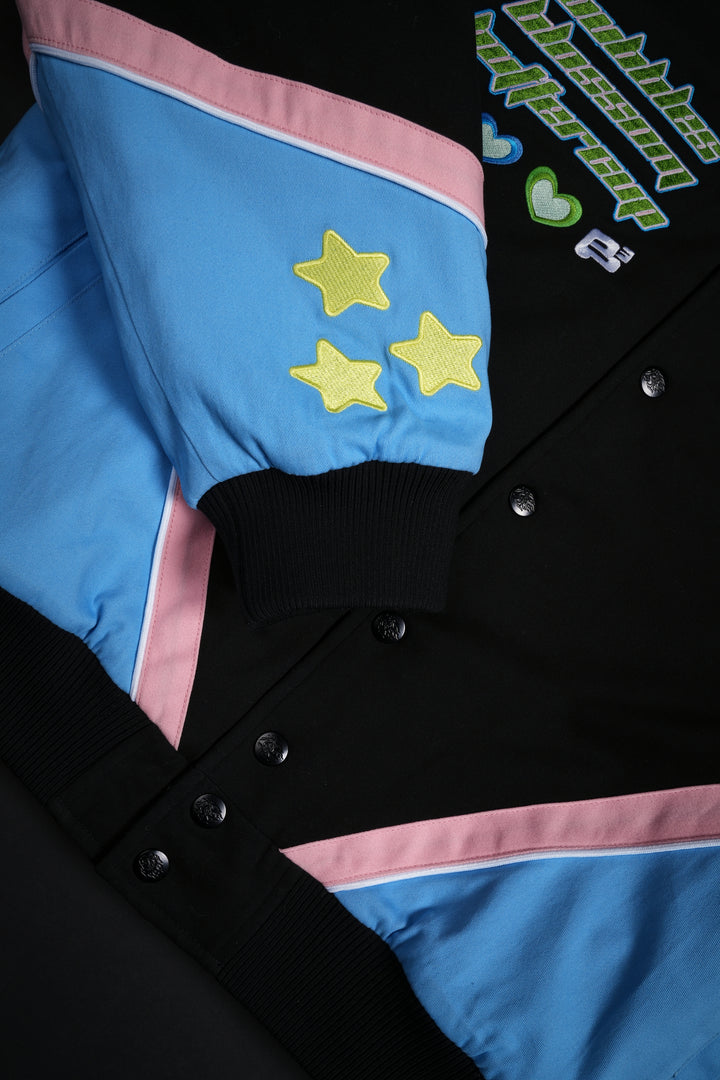 Everything Nice Racing Jacket in Black/Sky Blue