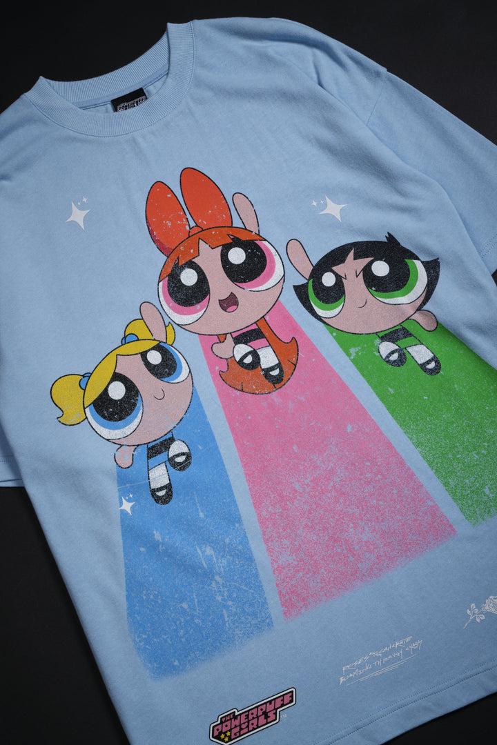 Powerpuff Girls Run The World American Classic Oversized Tee in Pale Blue