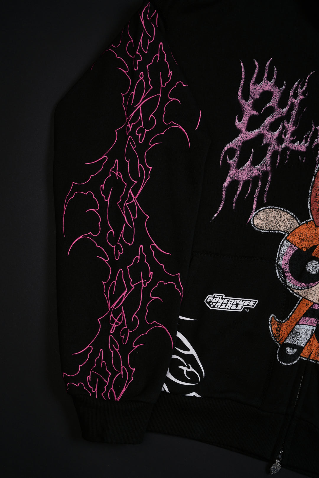 Blossom Civil Zip Up Hoodie in Baby Pink/Black