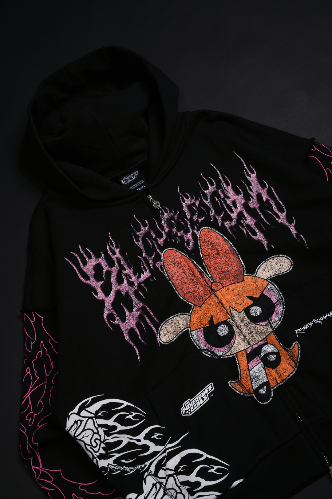 Blossom Civil Zip Up Hoodie in Baby Pink/Black