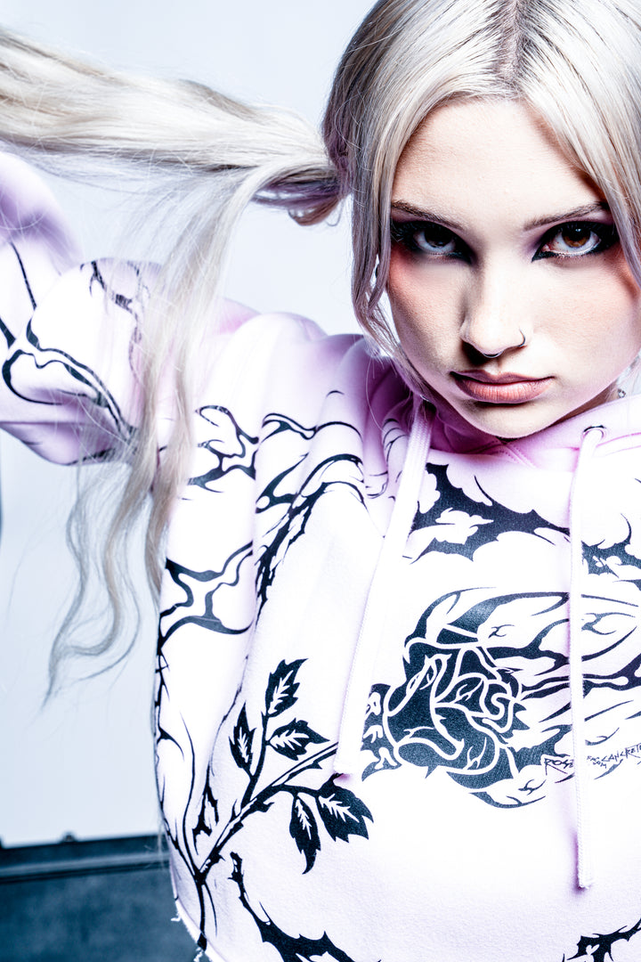 Vines Run Deep Cropped Snap Hoodie in Baby Pink