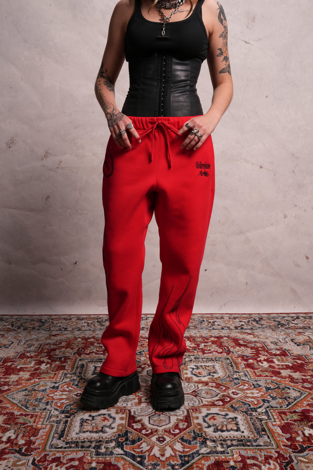 Trail Of Ashes Wide Leg Fleece Pants in Cherry Red