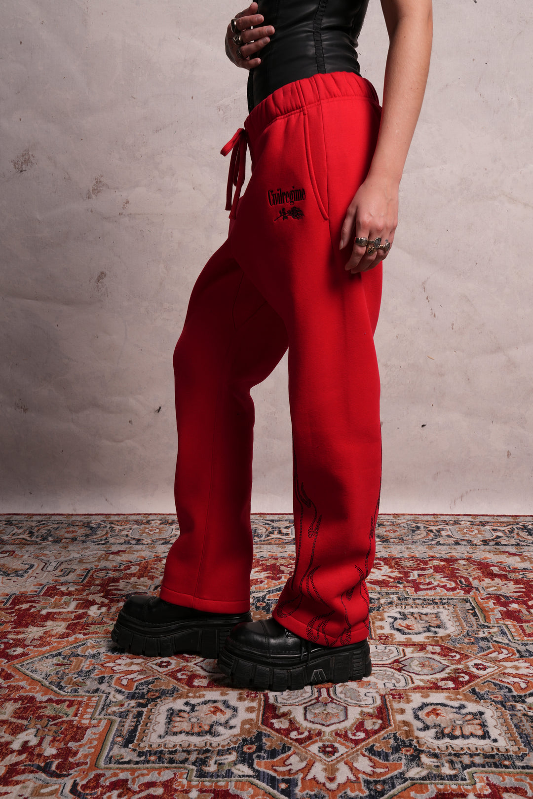 Trail Of Ashes Wide Leg Fleece Pants in Cherry Red