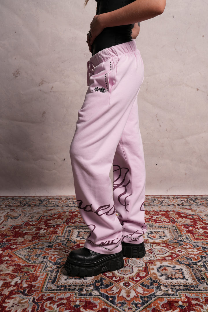 Wickedly Sweet Wide Leg Fleece Pants in Sun Faded Baby Pink