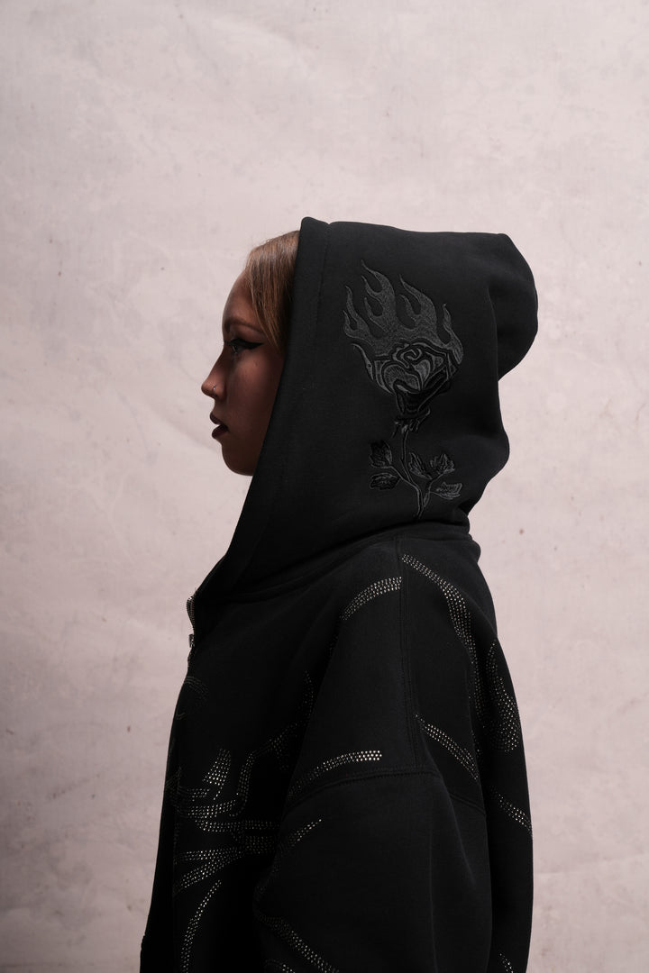 Trail Of Ashes Zip Up Hoodie in Black