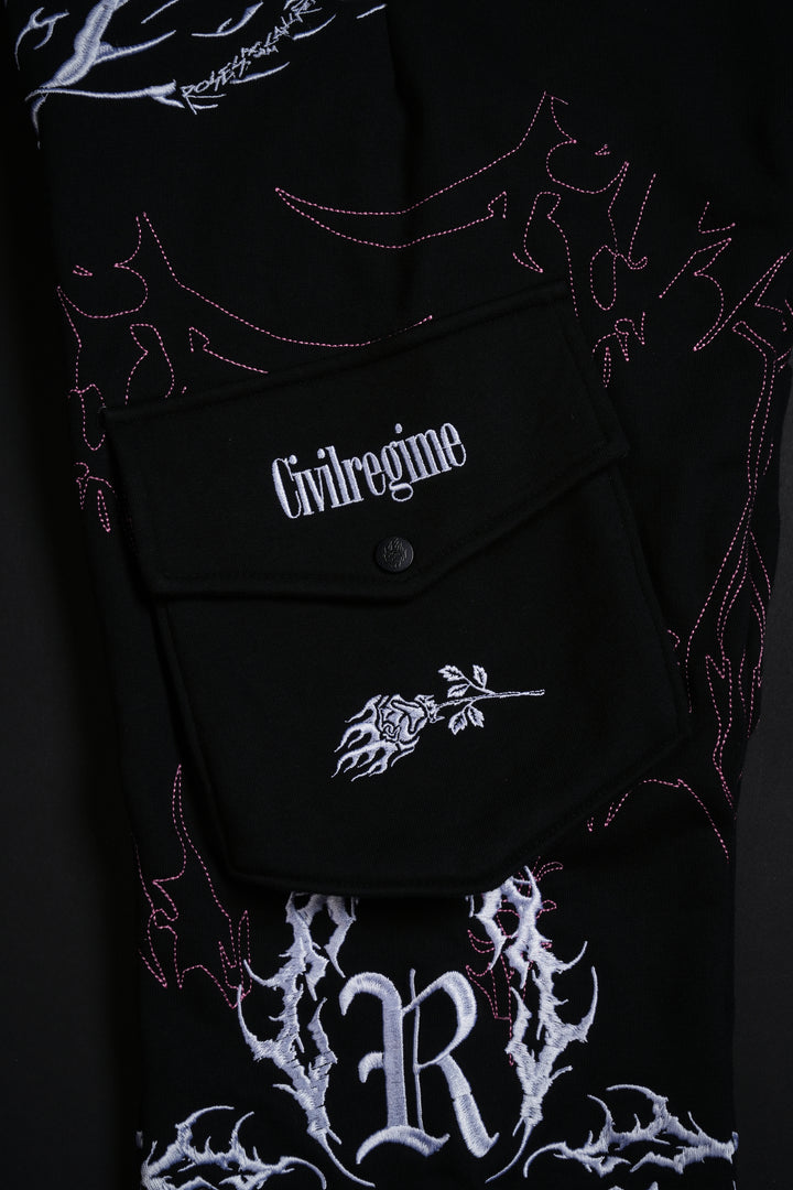 Surging Through The Blossoms Eternal Cargo Pants in Black/Pink