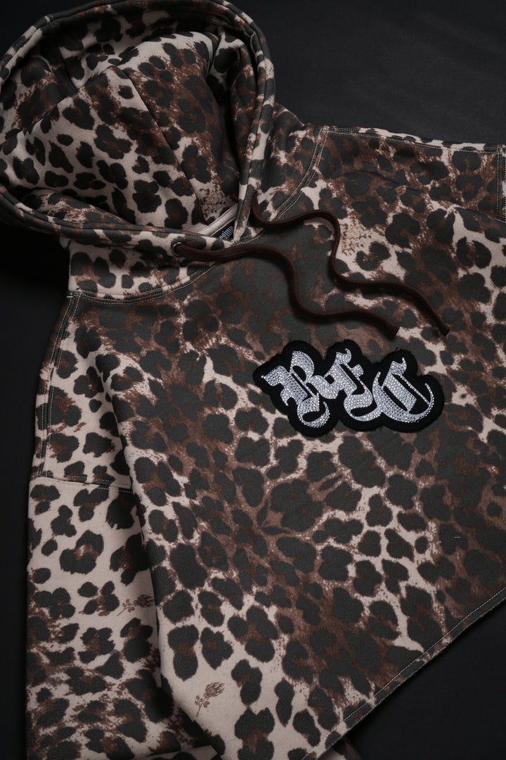 Shimmering RFC Cropped Snap Hoodie in Leopard