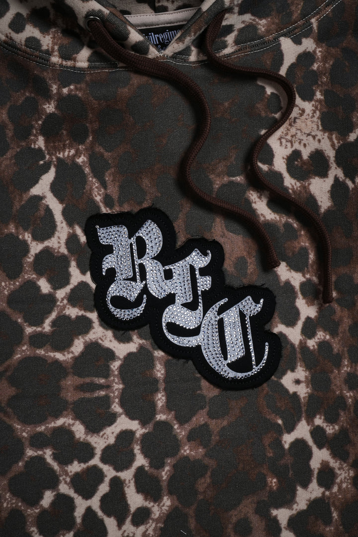 Shimmering RFC Cropped Snap Hoodie in Leopard