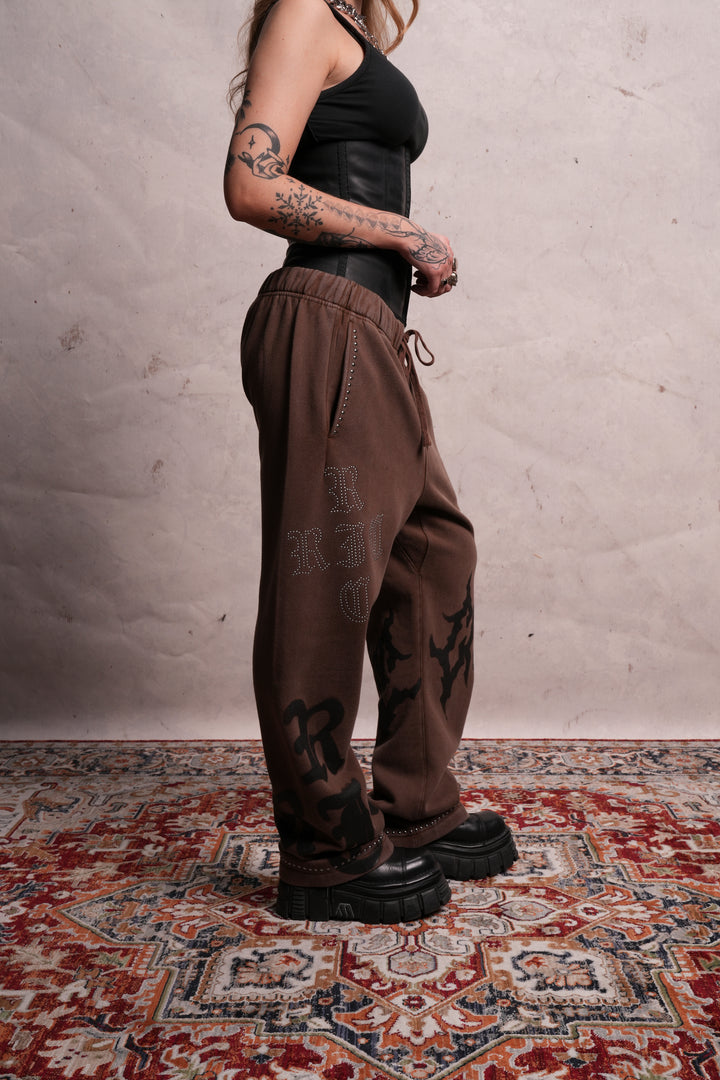 Eternal Chaos Wide Leg Fleece Pants in Sun Faded Brown