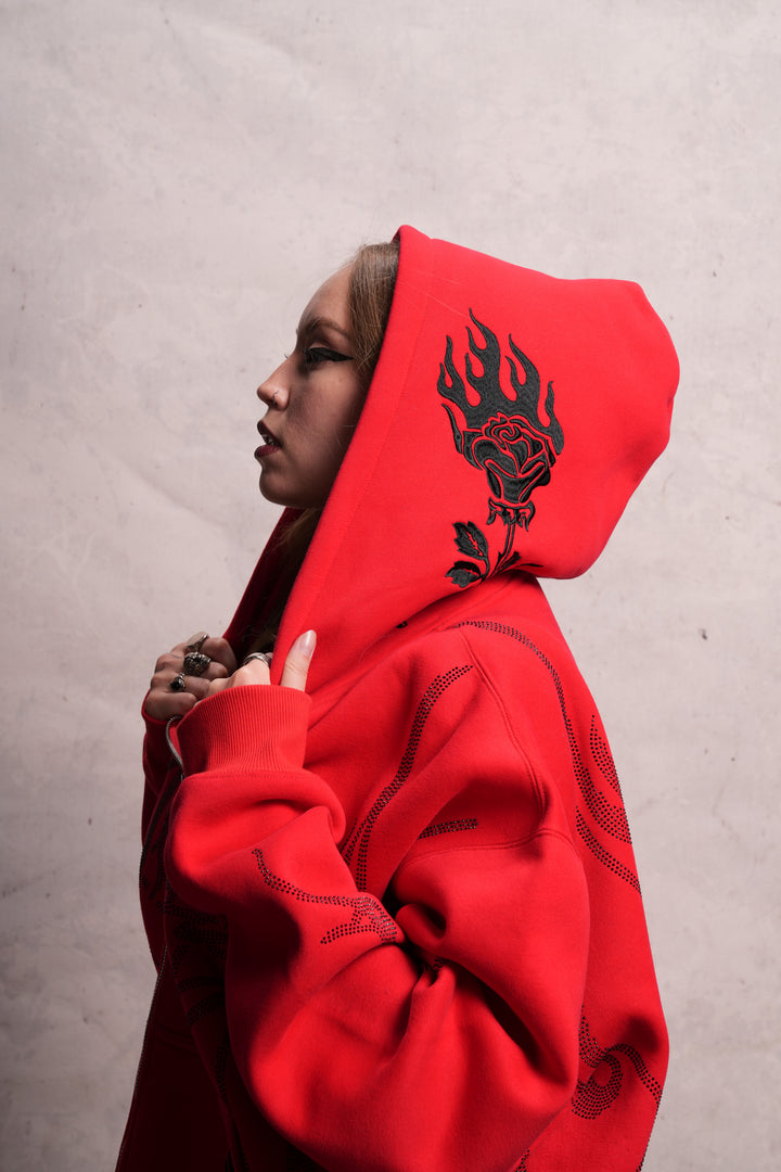 Trail Of Ashes Zip Up Hoodie in Cherry Red