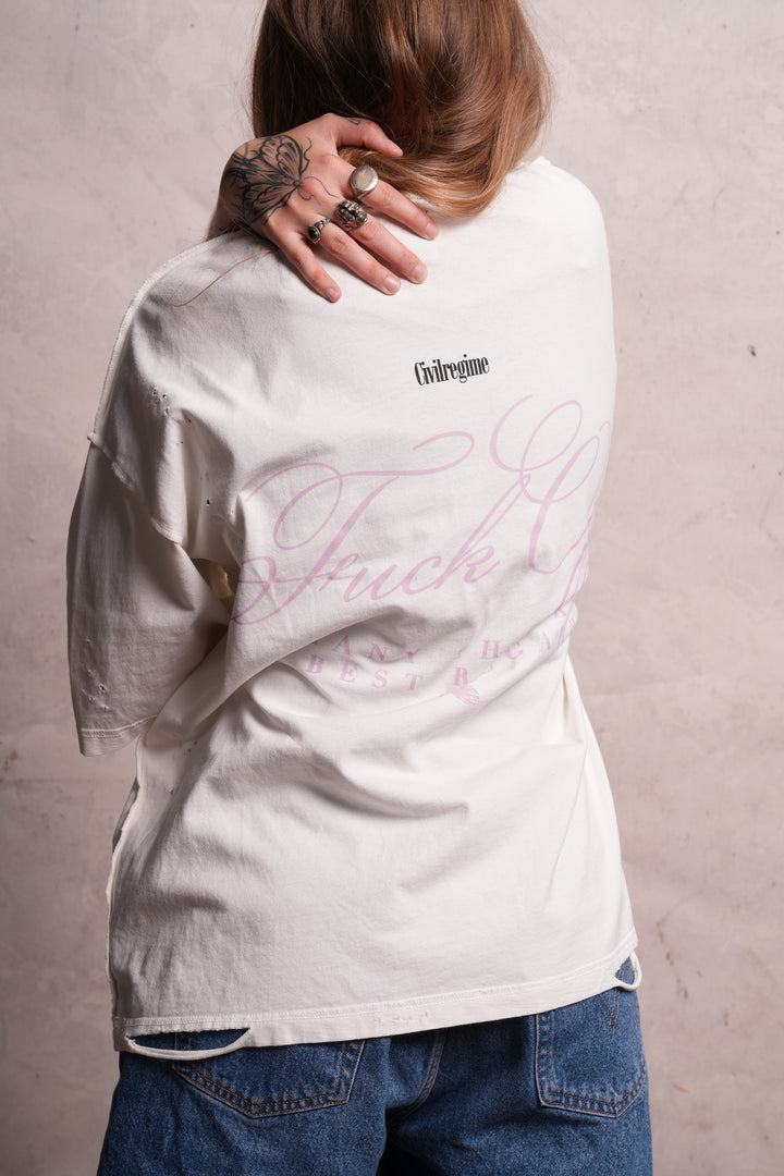 F*ck Off Distressed FMR Tee in Butter