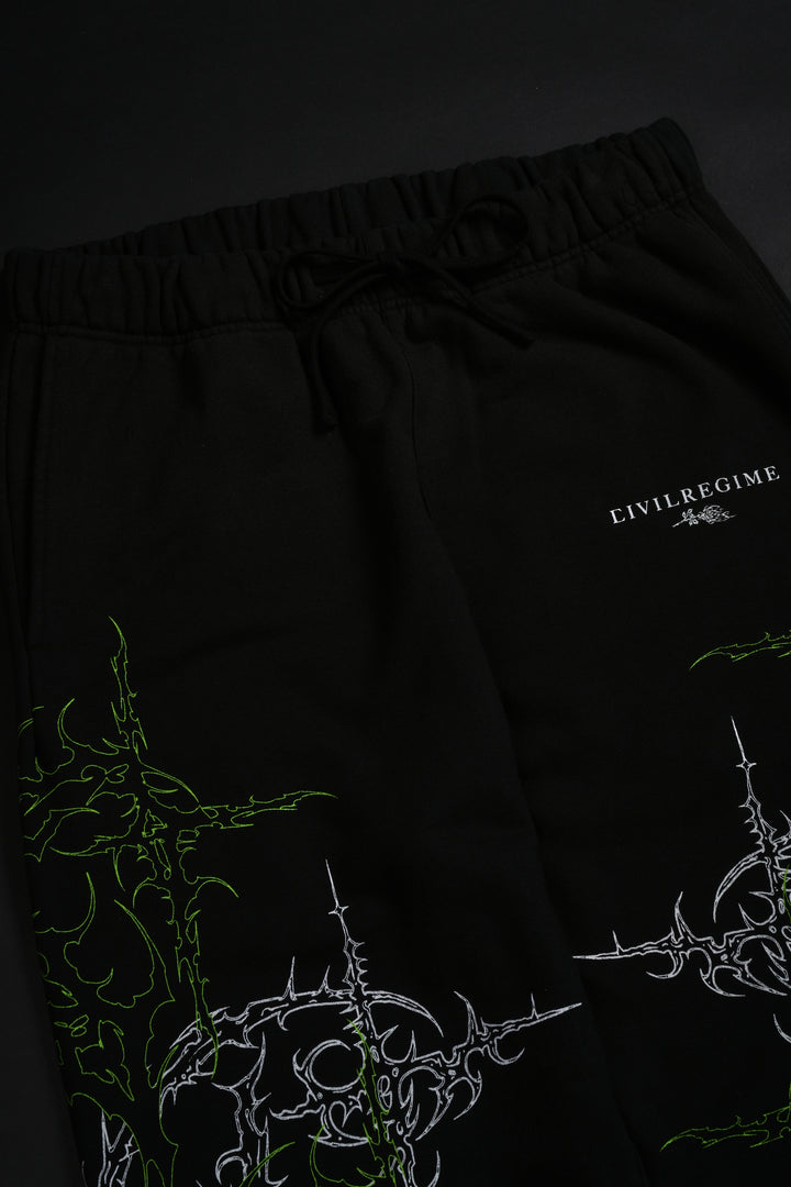 Lucid Eternal Wide Leg Fleece Pants in Vintage Black/Acid Green
