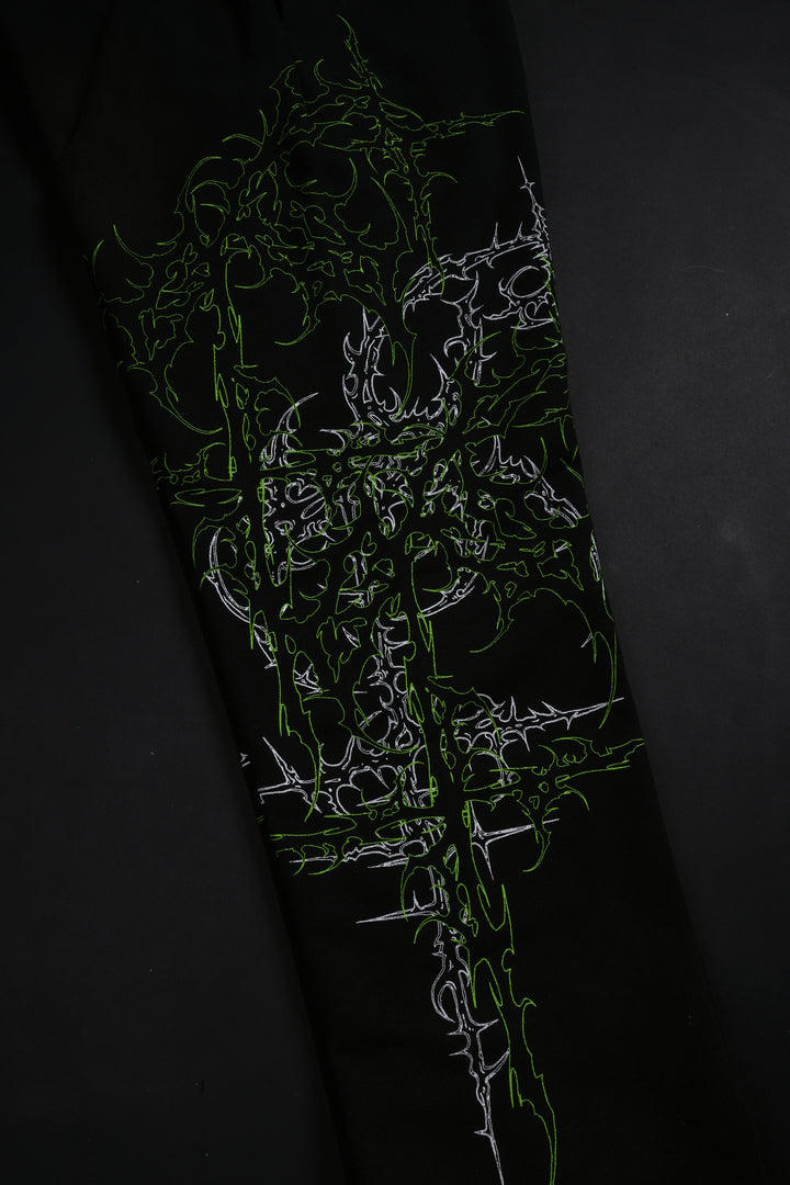 Lucid Eternal Wide Leg Fleece Pants in Vintage Black/Acid Green