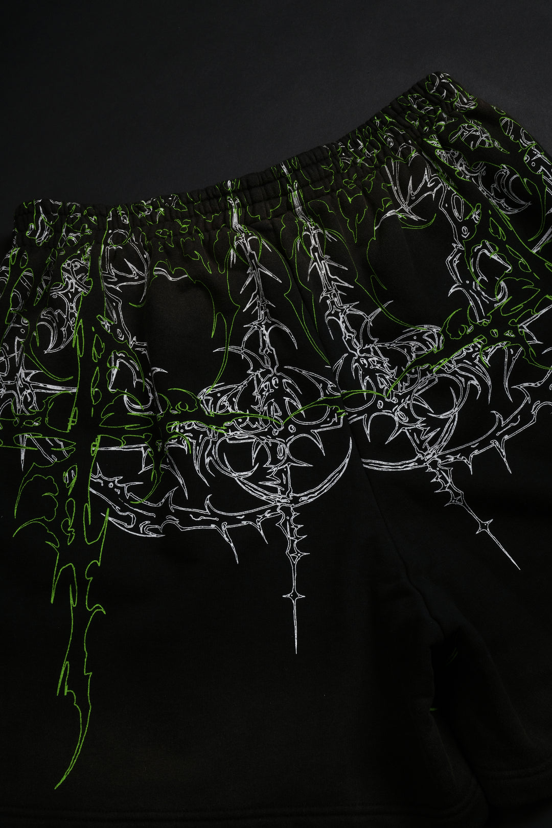 Lucid Thorns Baggy Shorts in Vintage Black/Acid Green