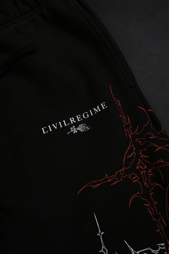 Lucid Eternal Wide Leg Fleece Pants in Vintage Black/Hallow Orange