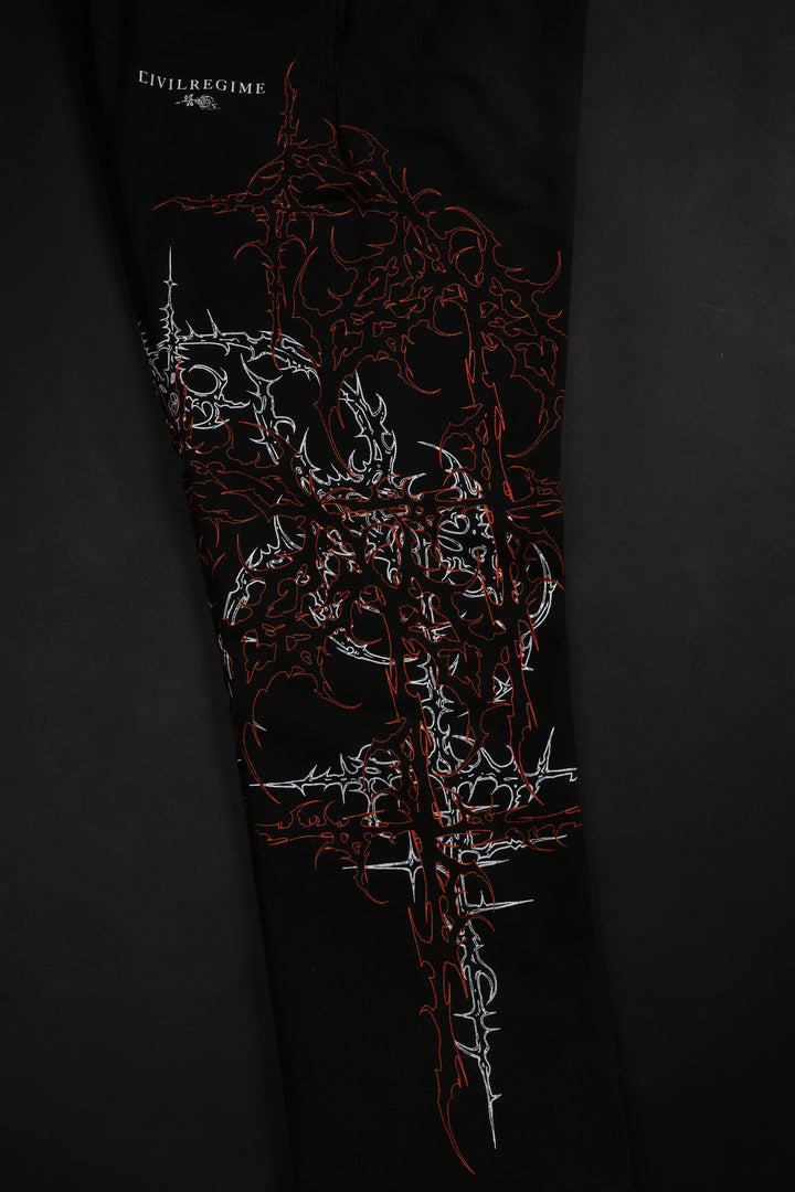 Lucid Eternal Wide Leg Fleece Pants in Vintage Black/Hallow Orange