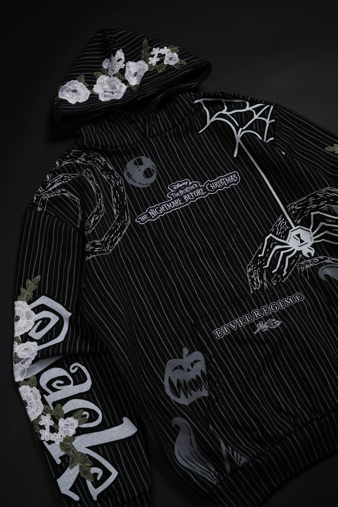Spiral Chaos Indie Rose Hoodie in Pinstripe Print