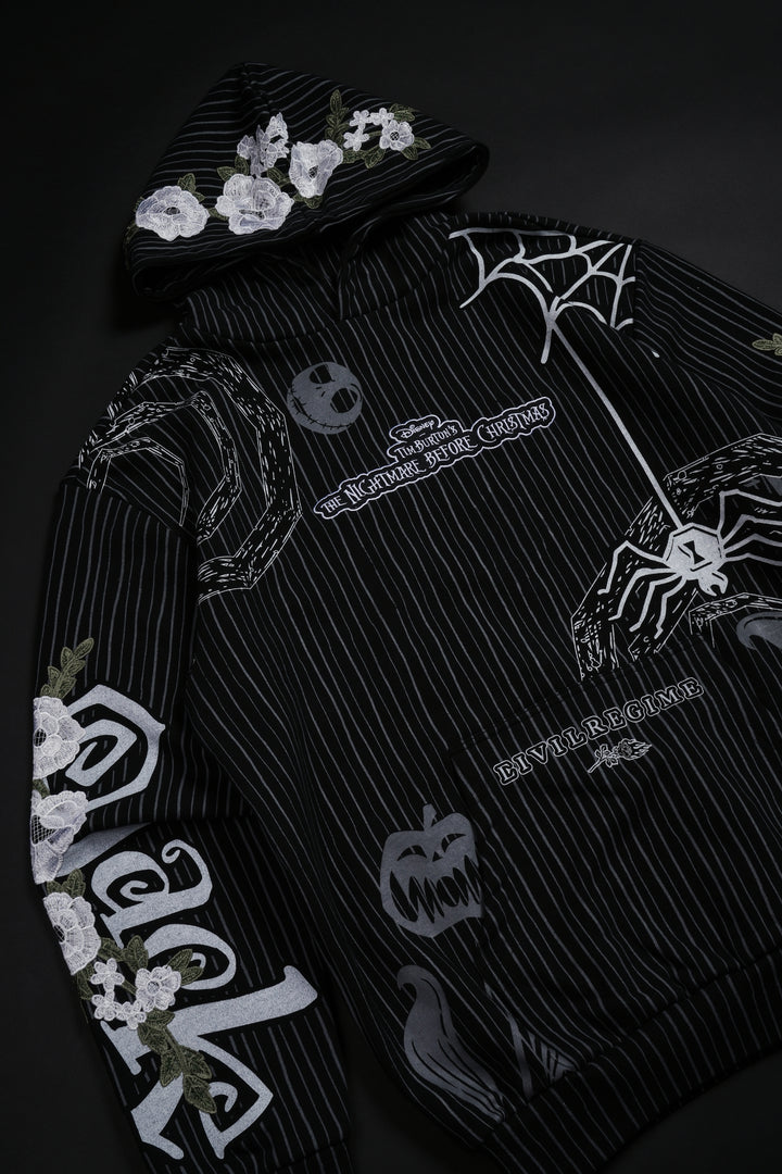 Spiral Chaos Indie Rose Hoodie in Pinstripe Print