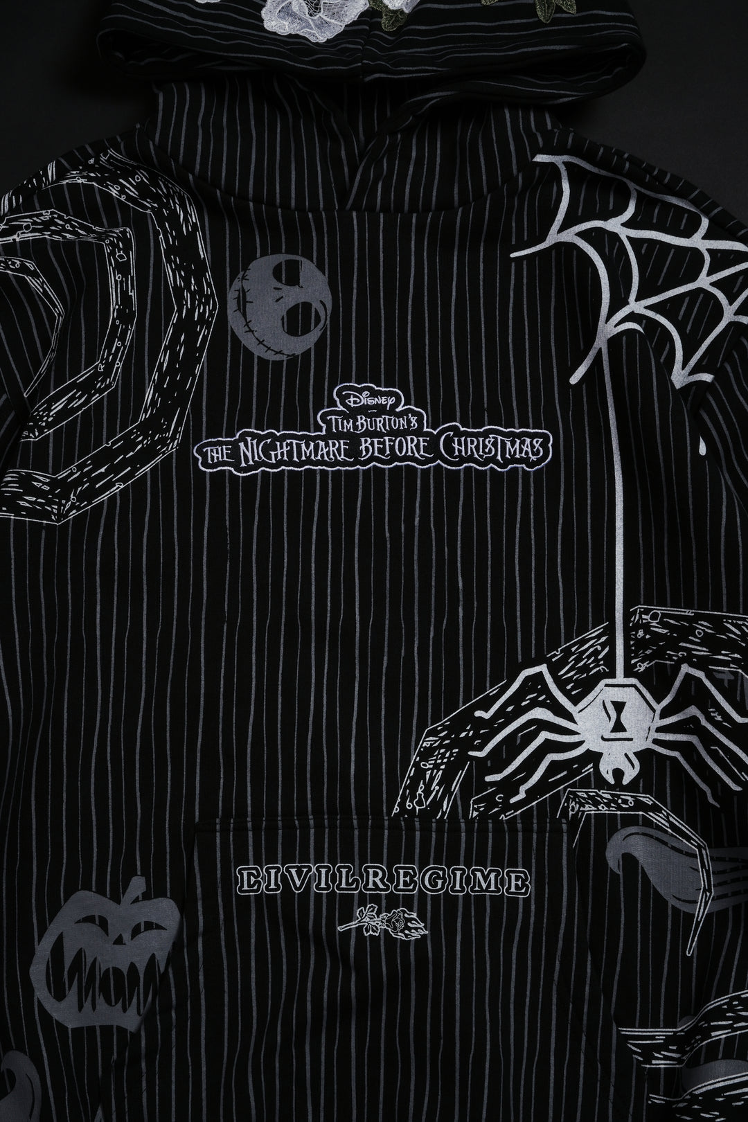 Spiral Chaos Indie Rose Hoodie in Pinstripe Print