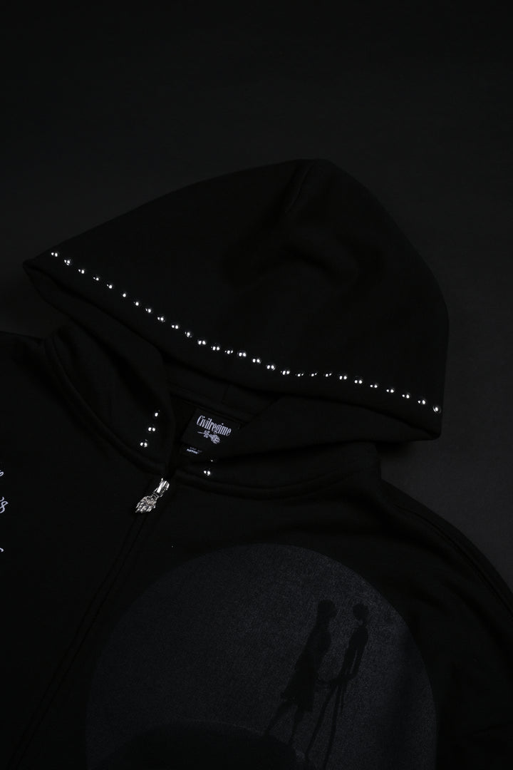 Nightmare Forever Outliers Distressed Zip Up Hoodie in Black