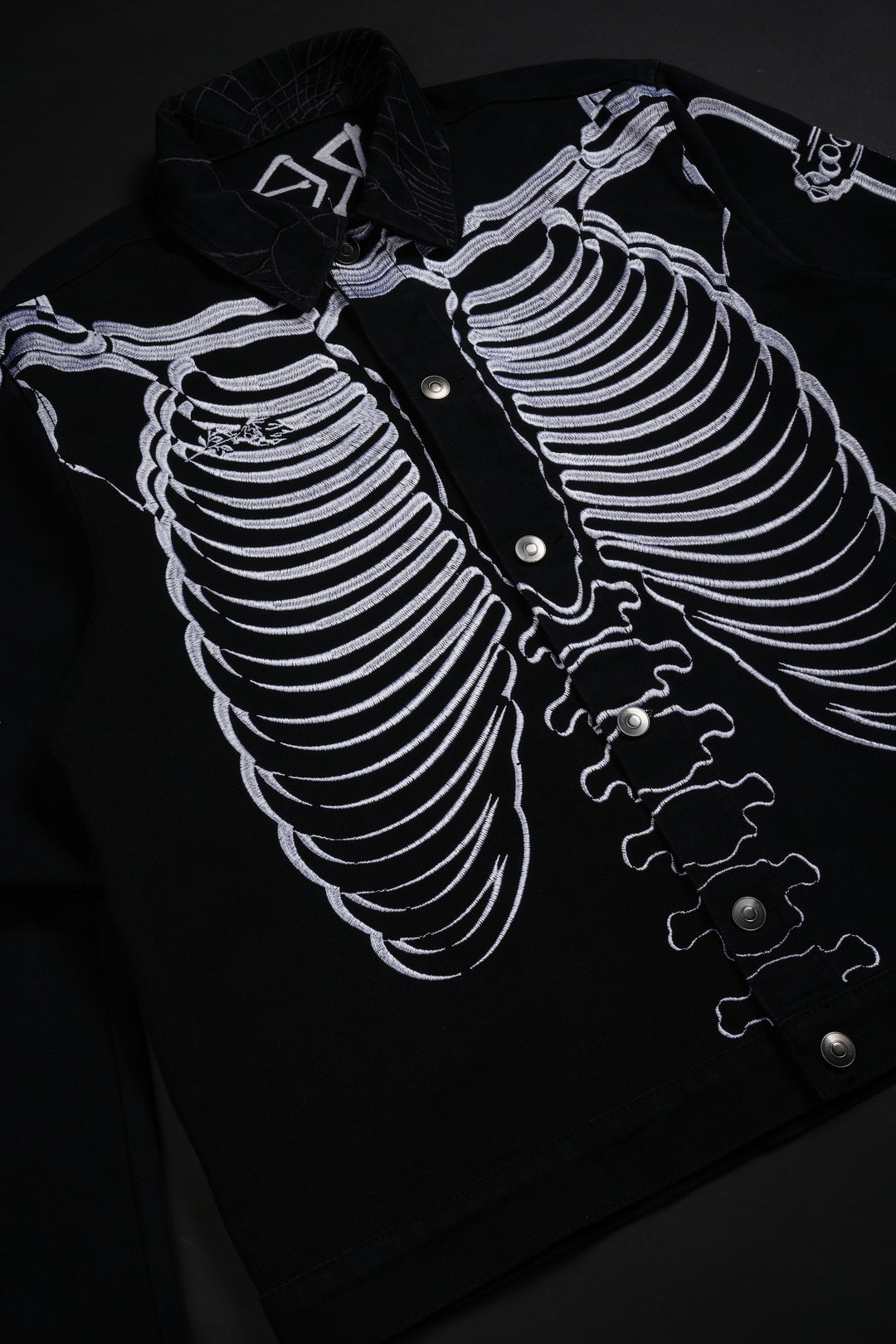 Rose Bones Raw Denim Jacket in Black