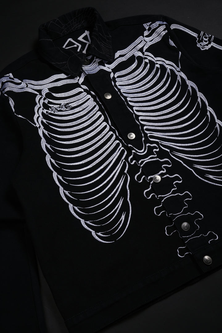 Rose Bones Raw Denim Jacket in Black