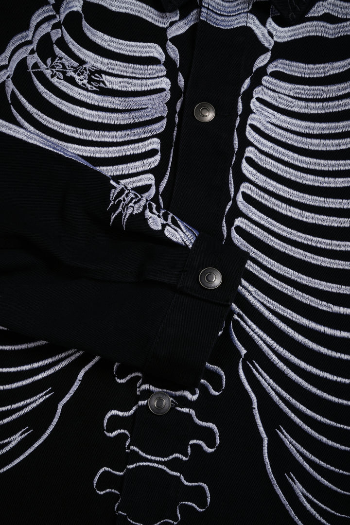 Rose Bones Raw Denim Jacket in Black