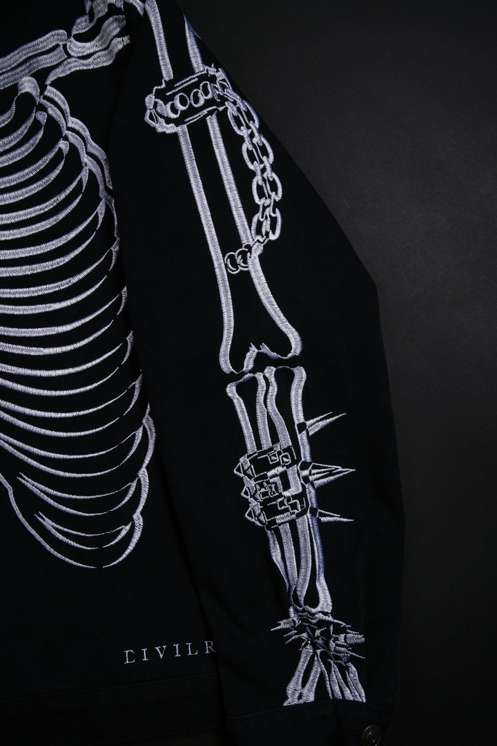 Rose Bones Raw Denim Jacket in Black