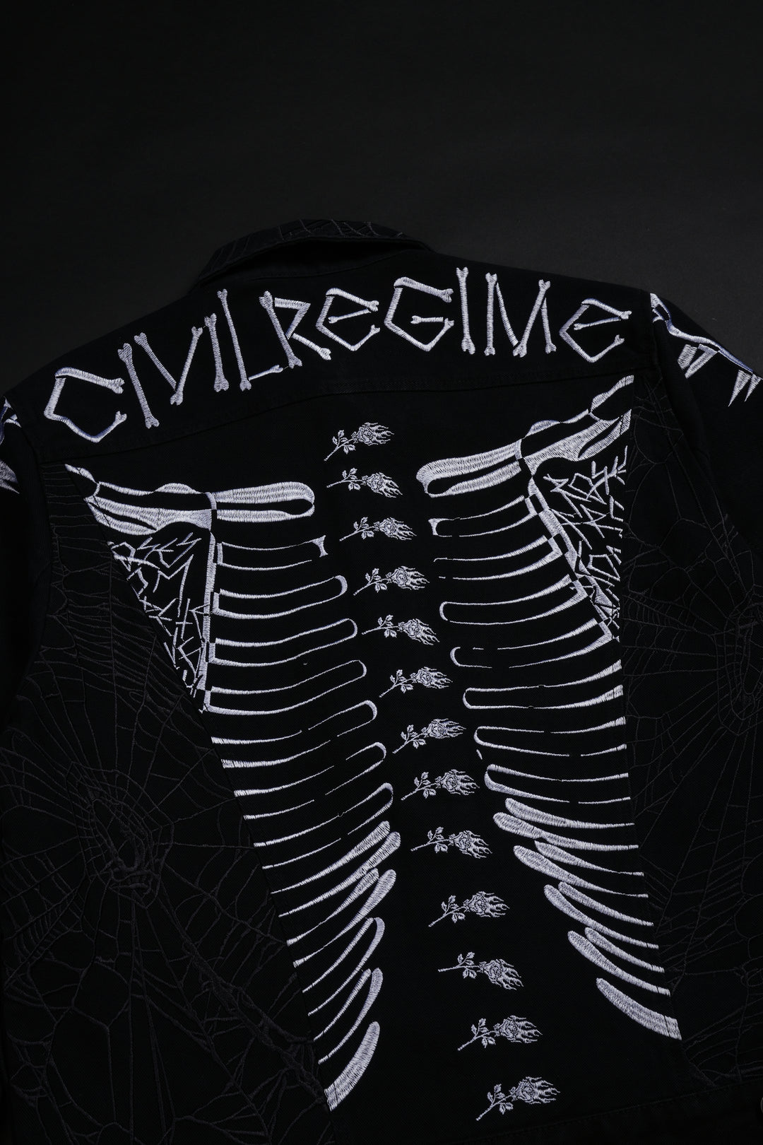 Rose Bones Raw Denim Jacket in Black