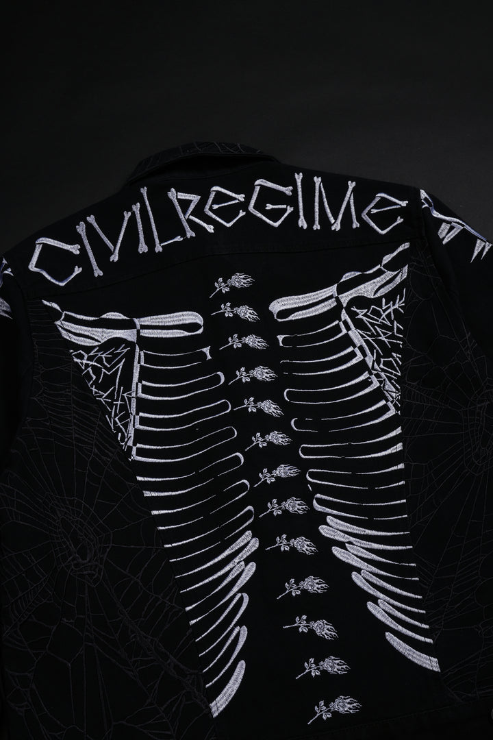Rose Bones Raw Denim Jacket in Black