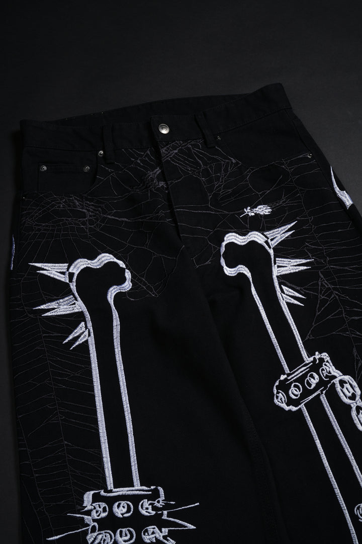Rose Bones Raw Denim Jeans in Black