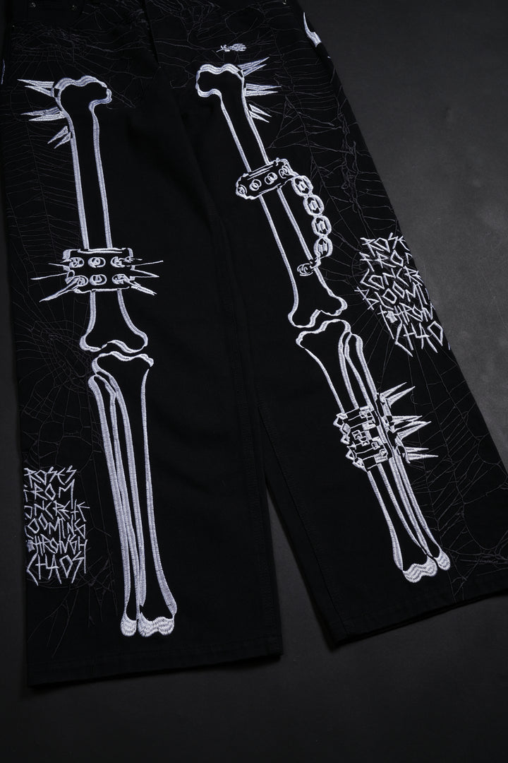 Rose Bones Raw Denim Jeans in Black