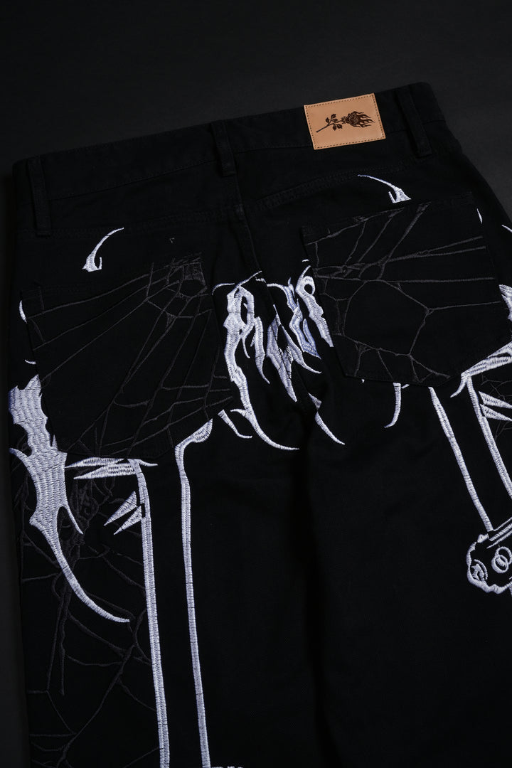Rose Bones Raw Denim Jeans in Black