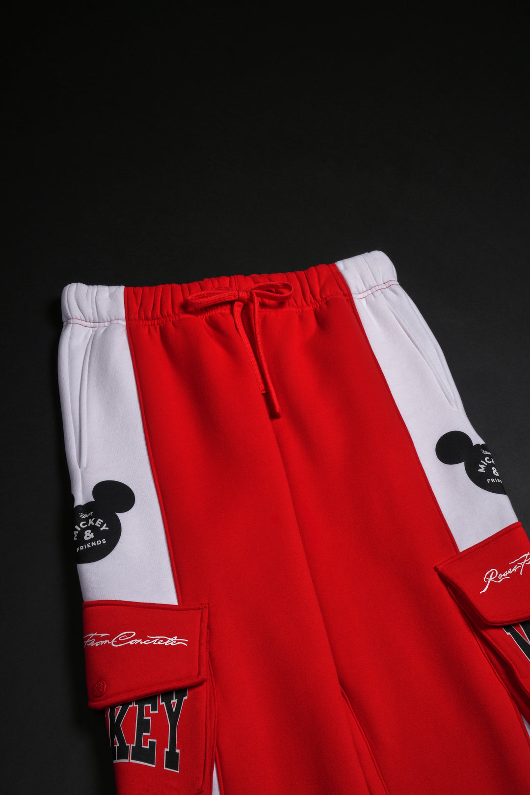 Mickey Wide Leg Cargo Fleece Pants in Red/White