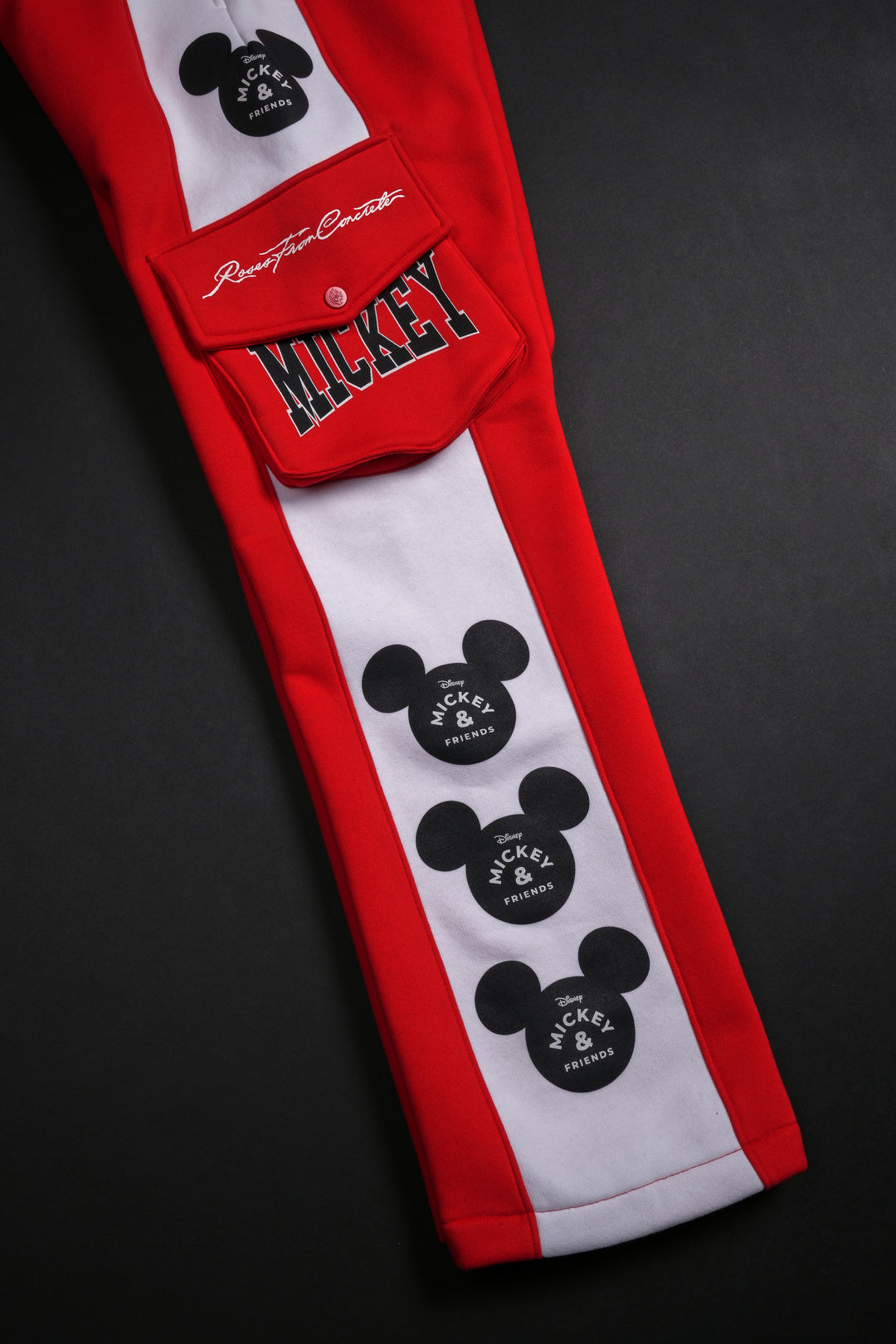 Mickey Wide Leg Cargo Fleece Pants in Red/White